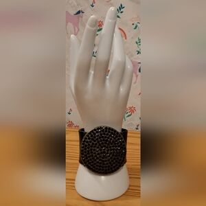 Rebel Designs Large Black Swarovski Crystal & Leather Moto Goth Bracelet Jewelry